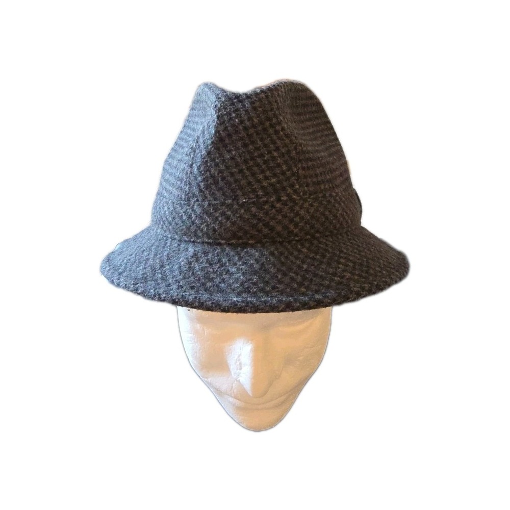 Country Gentleman Wool Blend Fedora Hat BLACK GRAY Houndstooth Pattern L ITALY